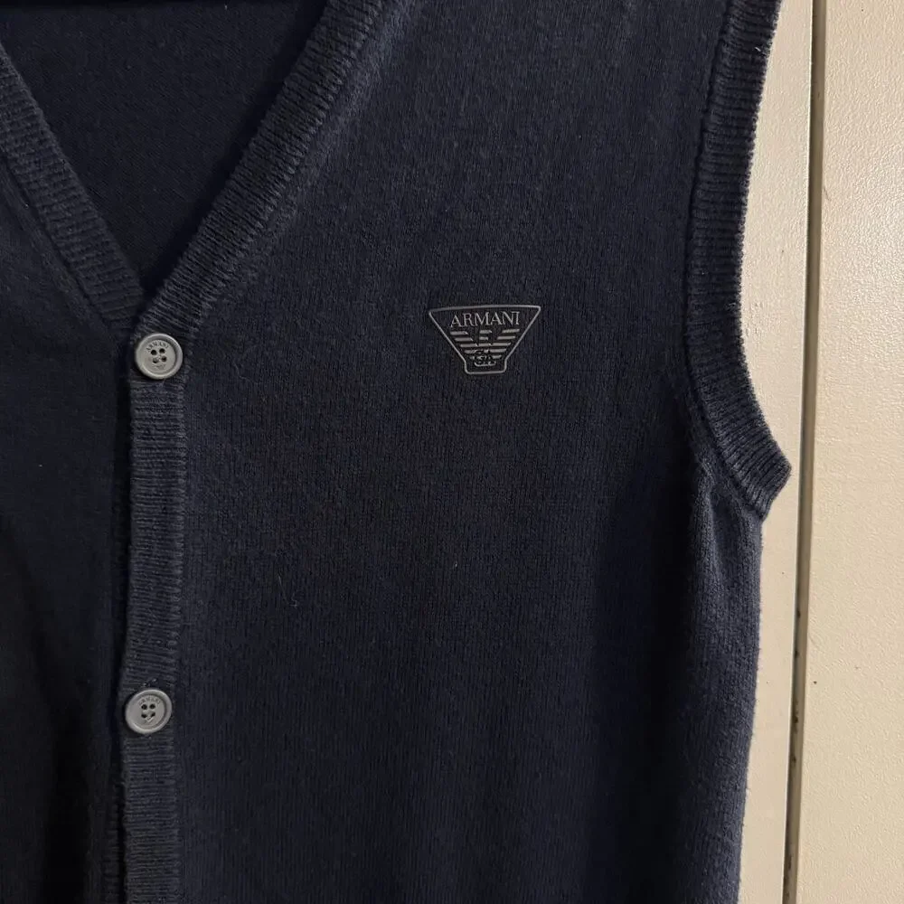 Emporio Giorgio Armani Blue Men’s V-neck Knit Vest Gilet Classic Old Money XS
